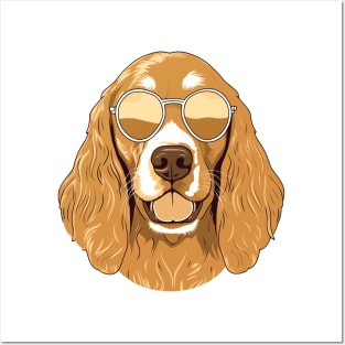 Golden Summer dog in sunglasses 2 Posters and Art